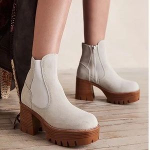 Free People x Jeffery Campbell platform ankle boots in bone suede